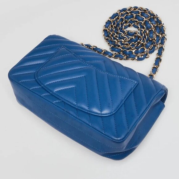 Chanel Blue Chevron Quilted Lambskin Leather Classic Mini Rectangular Bag - Picture 3 of 12